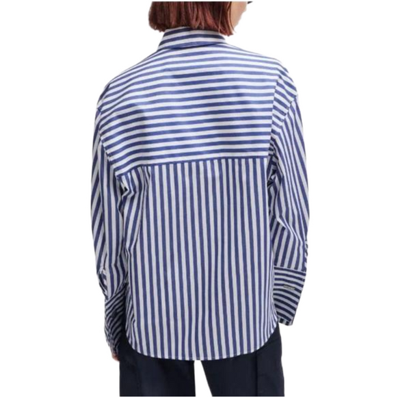 New! HUGO BOSS Oversized Shirt, Blue and Navy Stripe, Size 34 - Picture 3 of 9